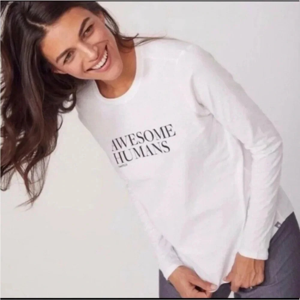 Figs Awesome Humans Long Sleeve Tee Shirt White size small NWT